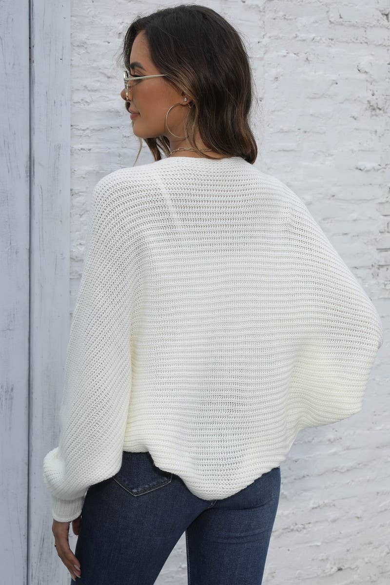 CWOSWL07323_WOMEN BATWING SLEEVE KNIT SHAWL CARDIGAN