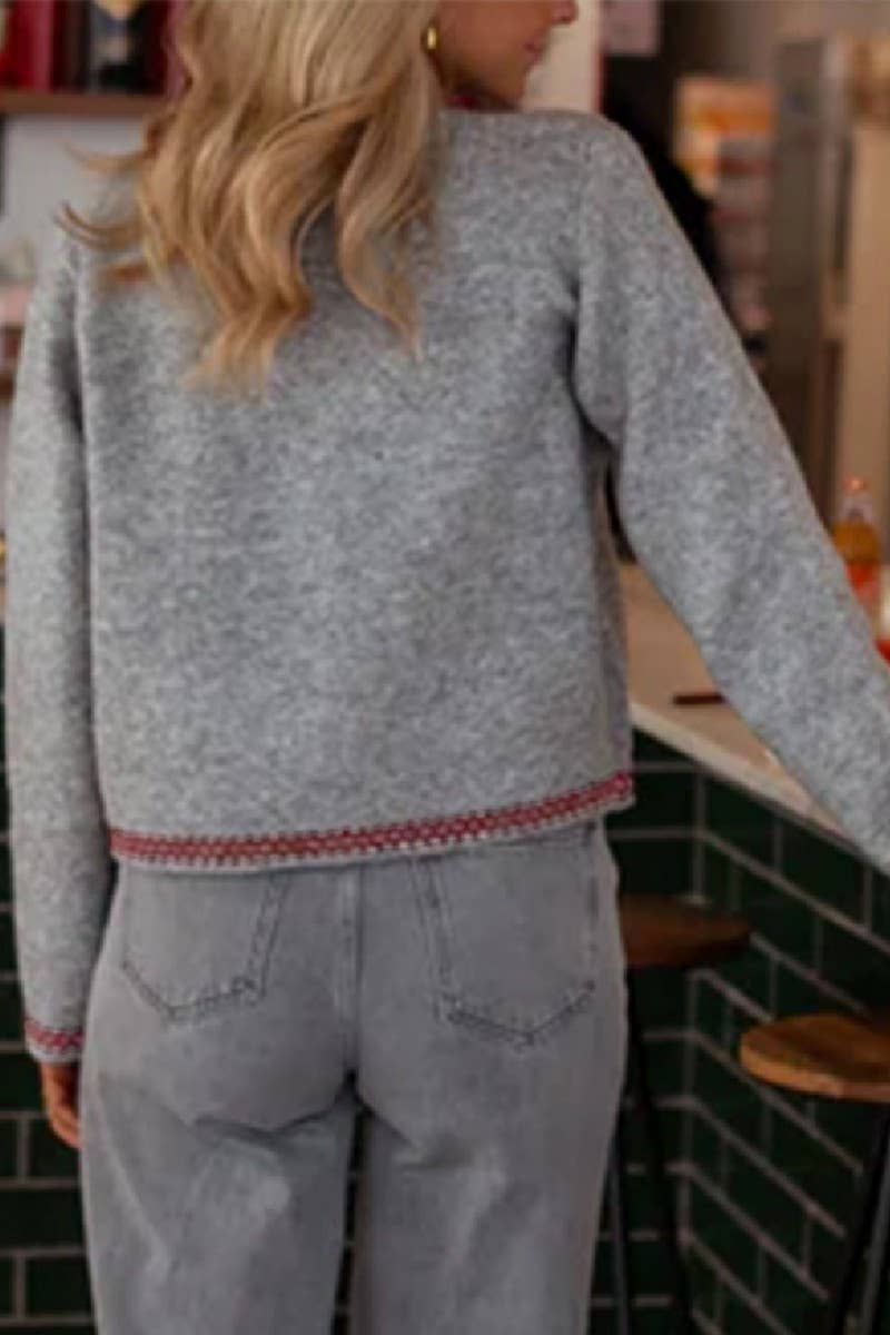 CWOCAL00729_COLOR TRIM BUTTON FRONT LUXURY KNIT CARDIGAN