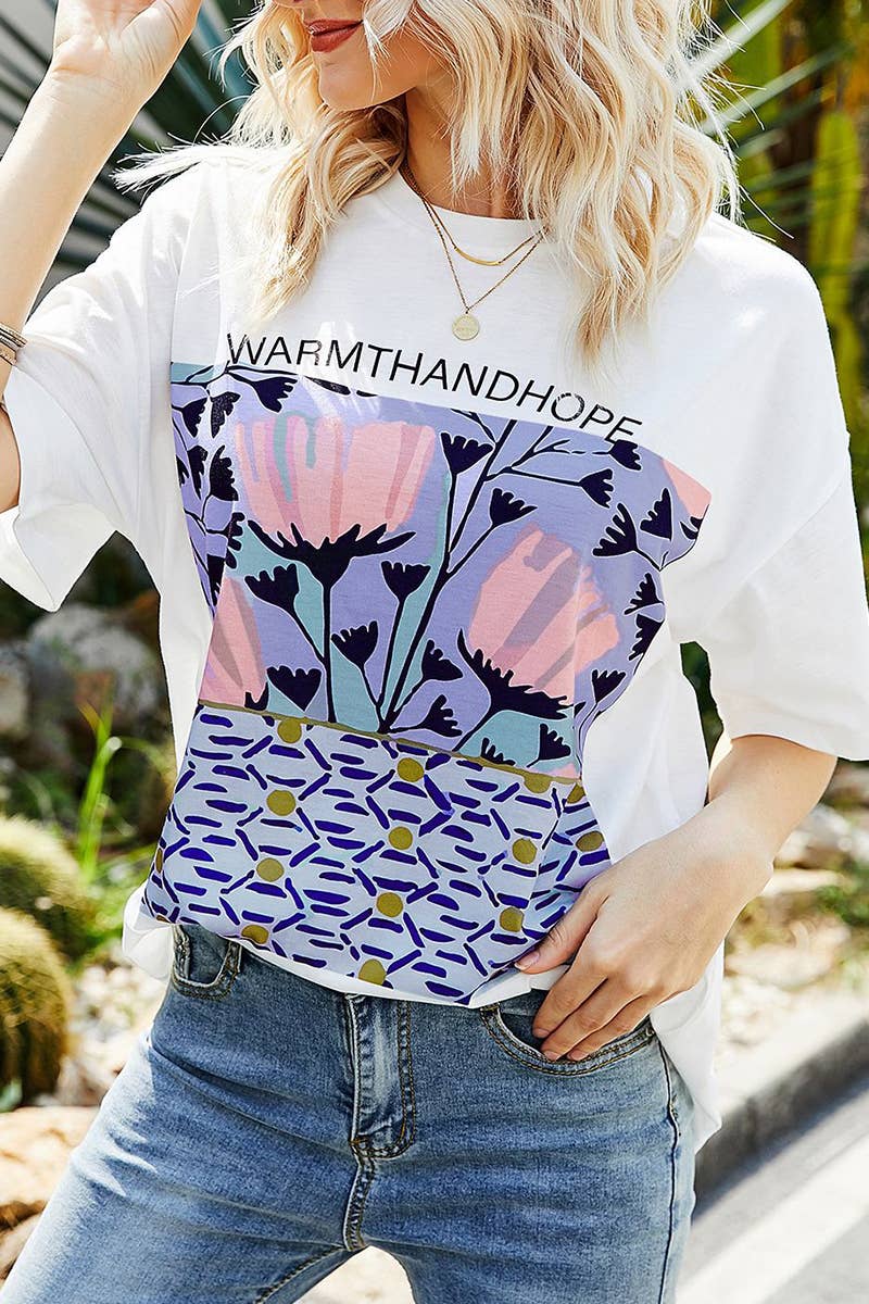 CWTTS1420_SUMMER ROUND NECK LOOSE CASUAL TOPS