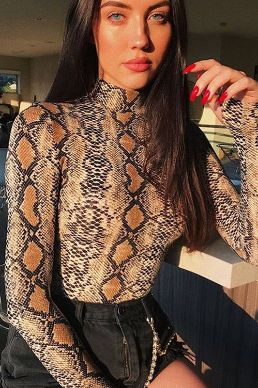 CWSBSL0148_SNAKE PRINT LONG SLEEVE TURTLENECK BODYSUIT