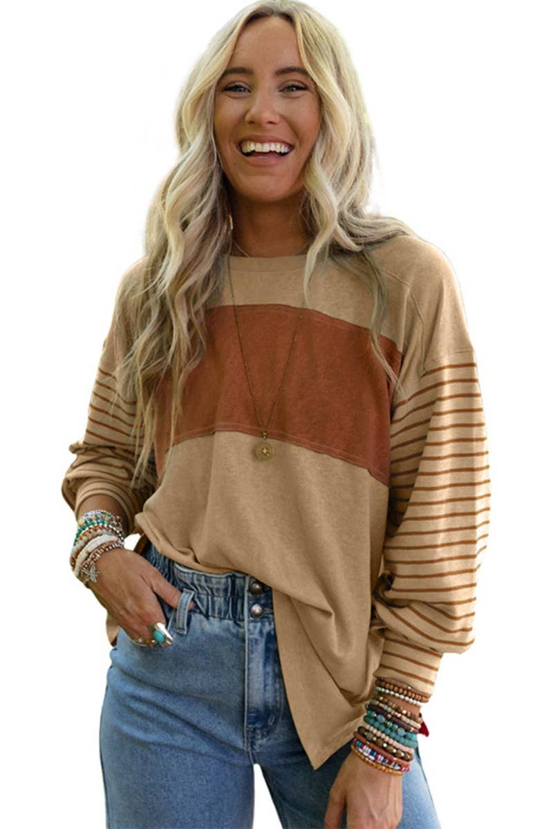 CWTBLL1307_CREW-NECK STRIPED LONG-SLEEVED BLOUSE