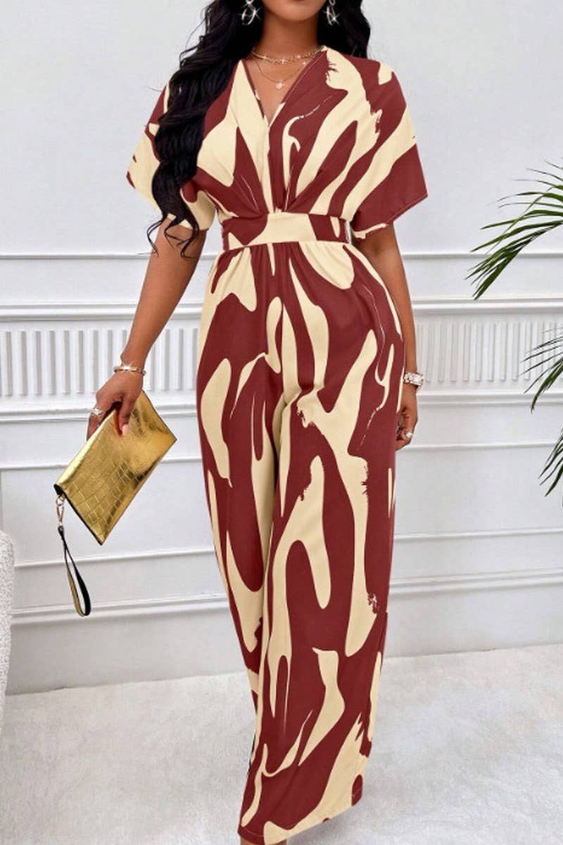 CWSJS1661_WOMEN'S PRINTED BATWING SLEEVE WIDE LEG JUMPSUIT