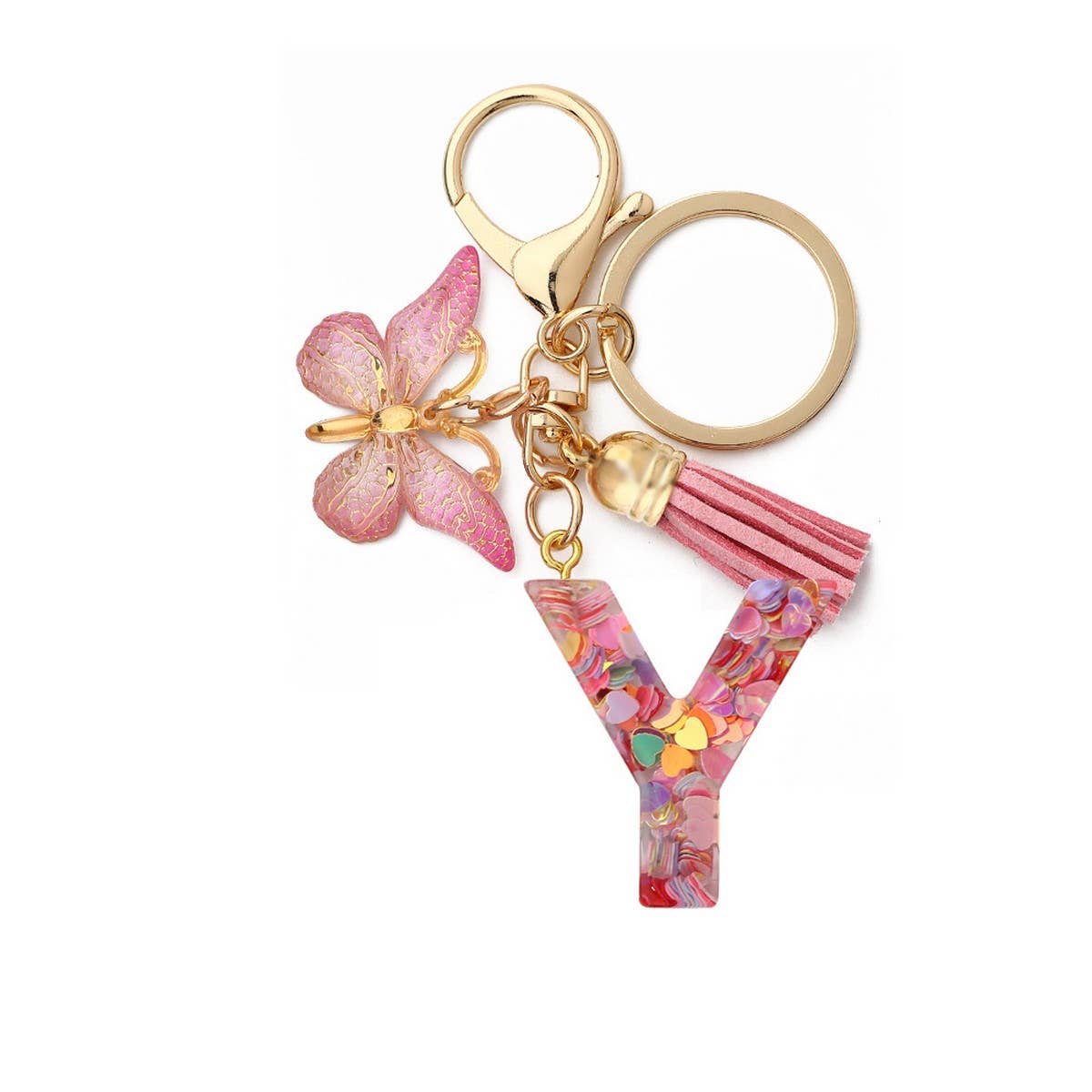 Glitter Resin Letter Butterfly Keychain