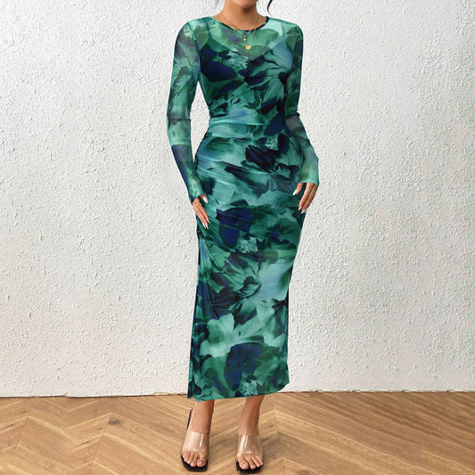 Floral mesh with ribbon lining two-piece dress