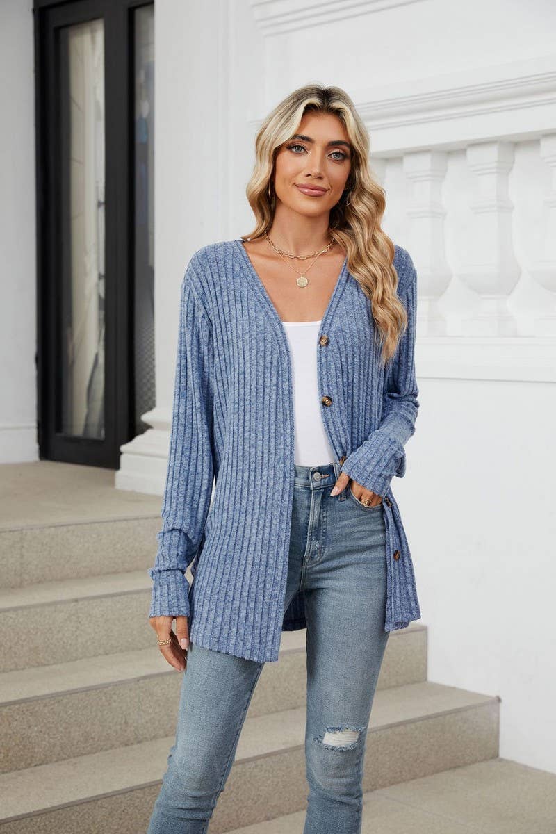 CWOCAL1348_SOLID COLOR BUTTON CASUAL LONG SLEEVE CARDIGAN