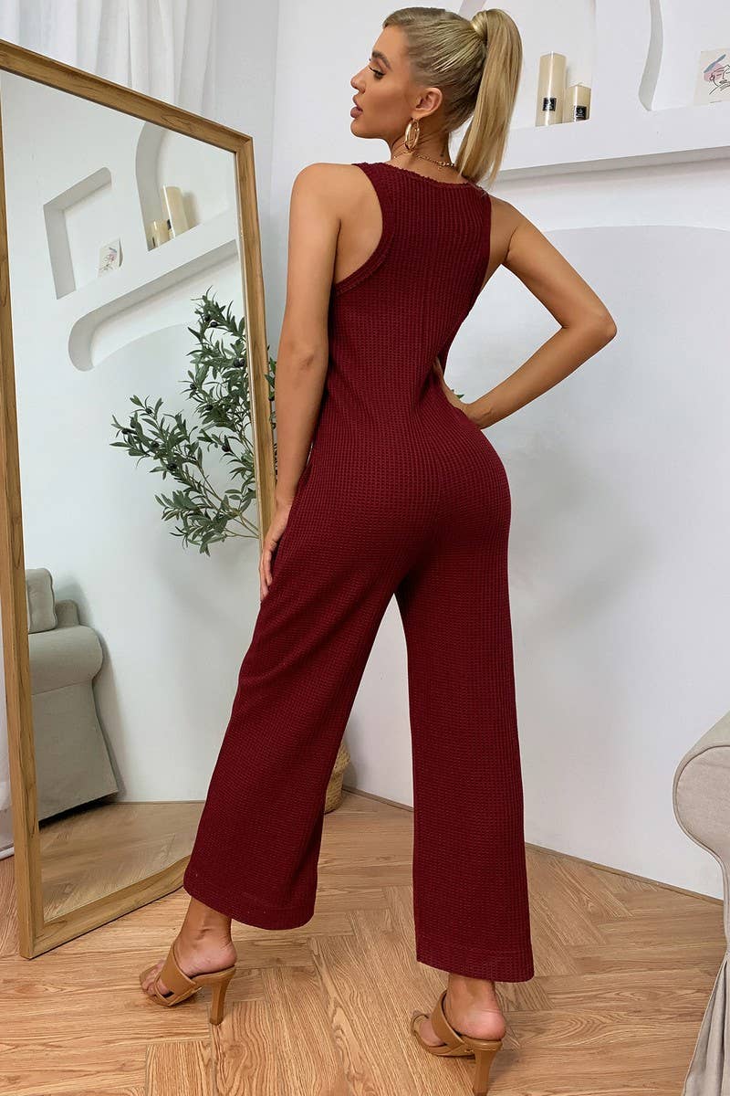 CWSJS0338_Round Neck Sleeveless Long Wide Leg Jumpsuits