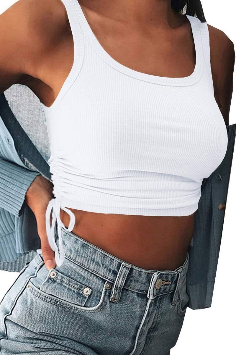 CWOV0236_SUMMER U-NECK SLEEVELESS CROP TANK TOP