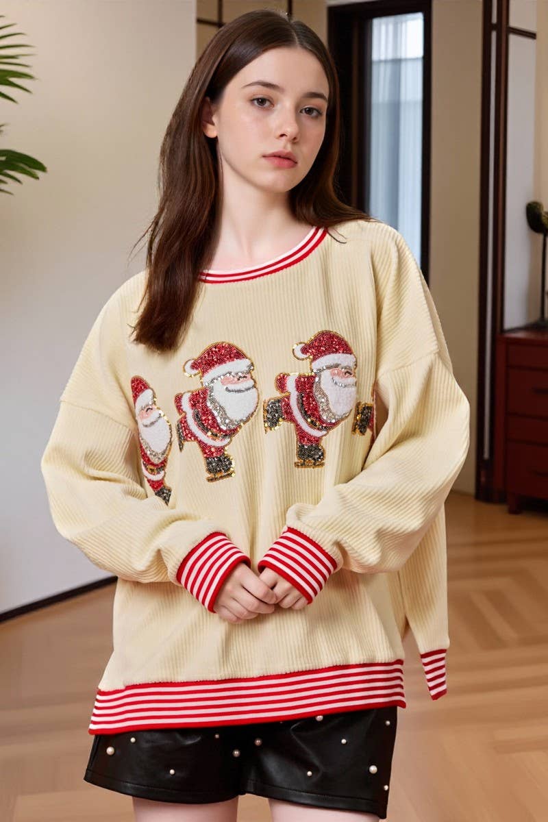 CWTBLL01269_CHRISTMAS SEQUIN CORDUROY STRIPE SWEATSHIRT