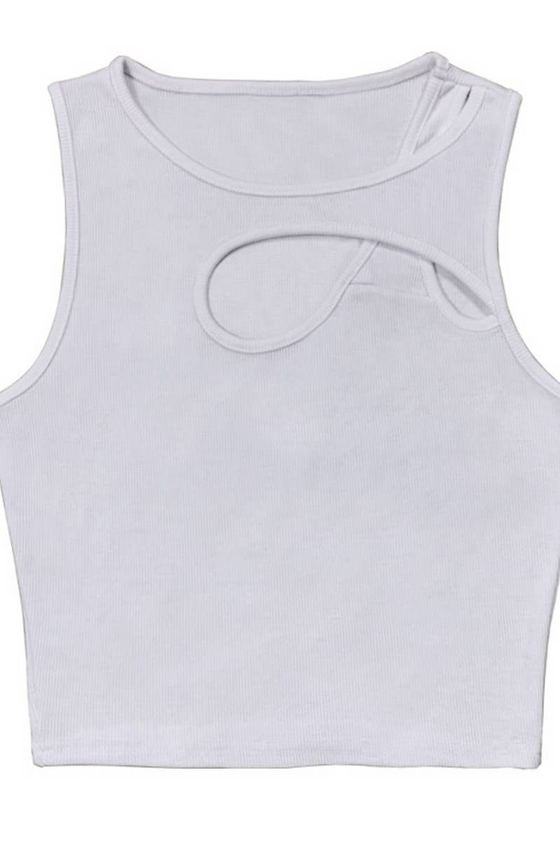 CWTTK0816_SOLID COLOR HOLLOW CHEST SHORT VEST