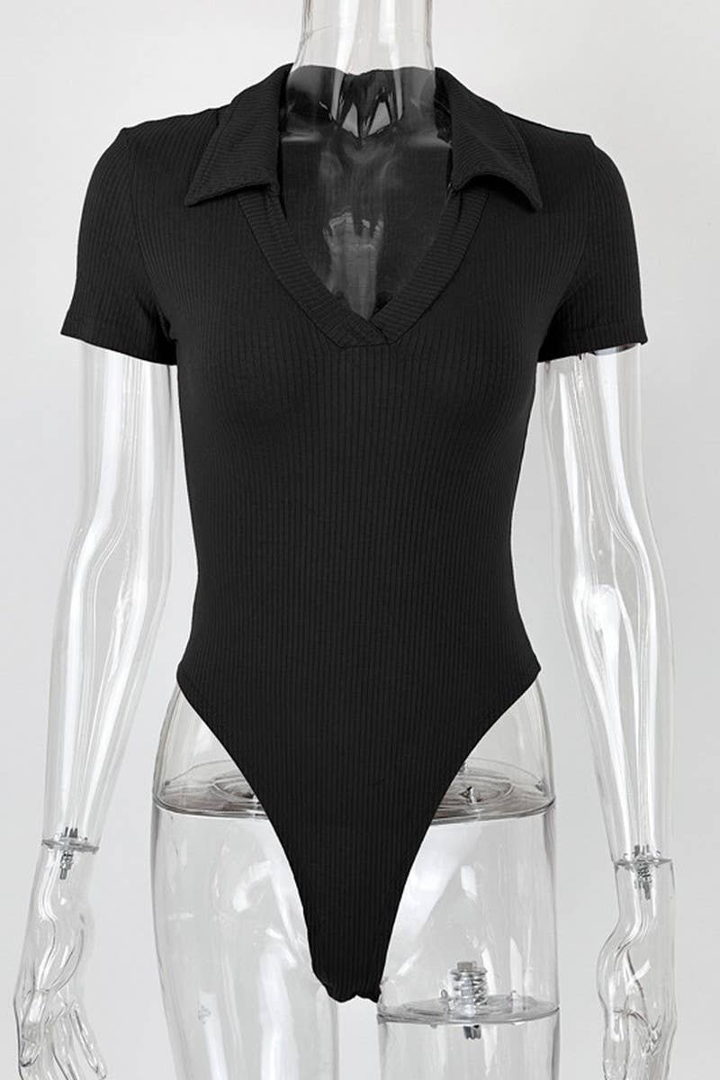CWSBSS0048_COTTON POLO NECK SLIM FIT SHORT SLEEVE BODYSUIT