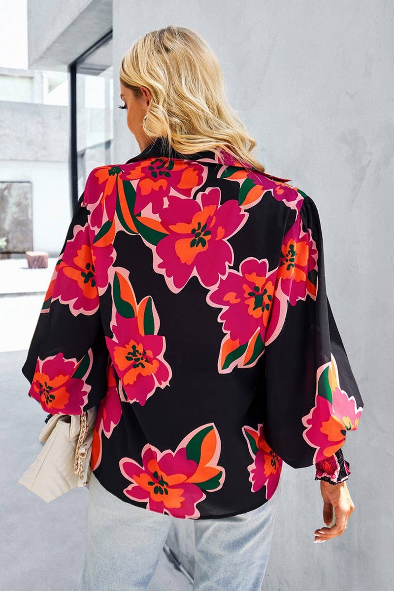 CWTBLL2770_LAPEL LONG SLEEVE PRINTED SHIRT TOP