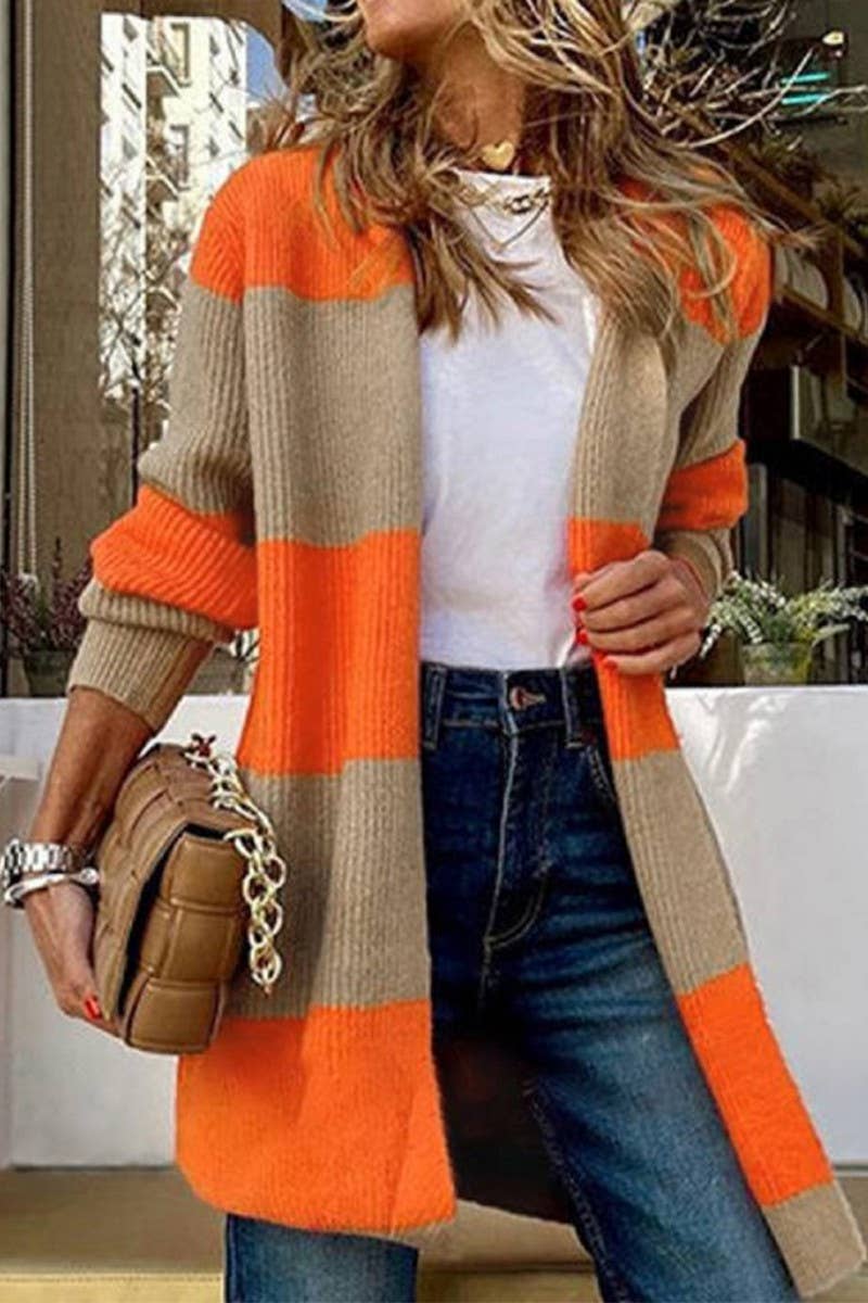 CWOCAL00566_CONTRAST DROPPED SHOULDER LONG KNITTED CARDIGAN