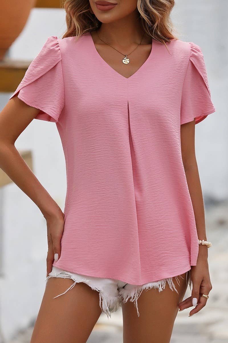 CWTBLS0915_COLLAR CHIFFON FLOWER CUFF TEMPERAMENT TOP