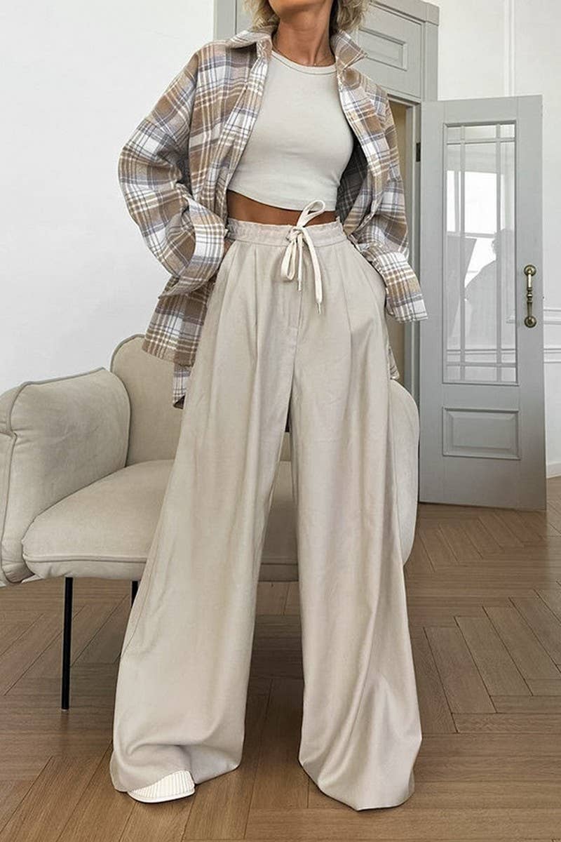 CWTSTL903_CASUAL LOOSE PLAID LONG-SLEEVED SHIRT