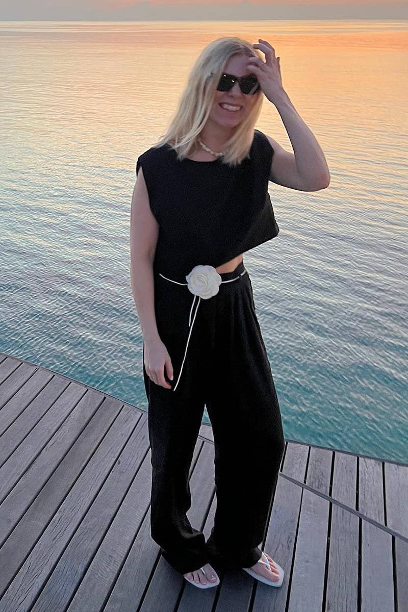 CWSTB1800_LINEN SLEEVELESS TOP & WIDE LEG PANTS SET