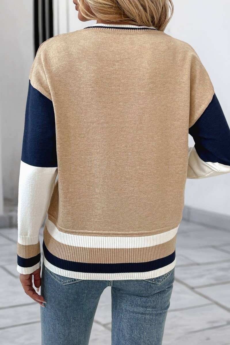 CWOSWL6910_COLORBLOCK CREW NECK KNIT SWEATER