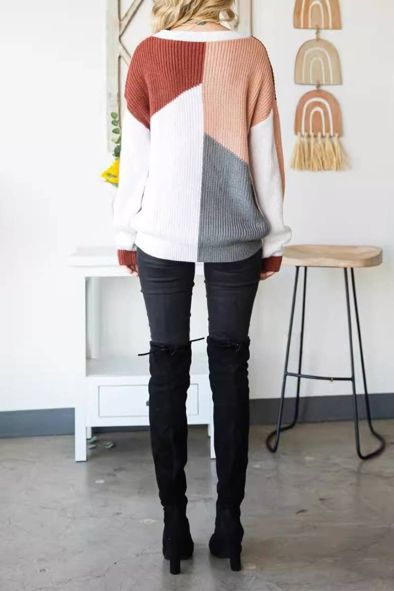 CWOSWL2958_KNIT LONG-SLEEVED COLOR CONTRAST SWEATER