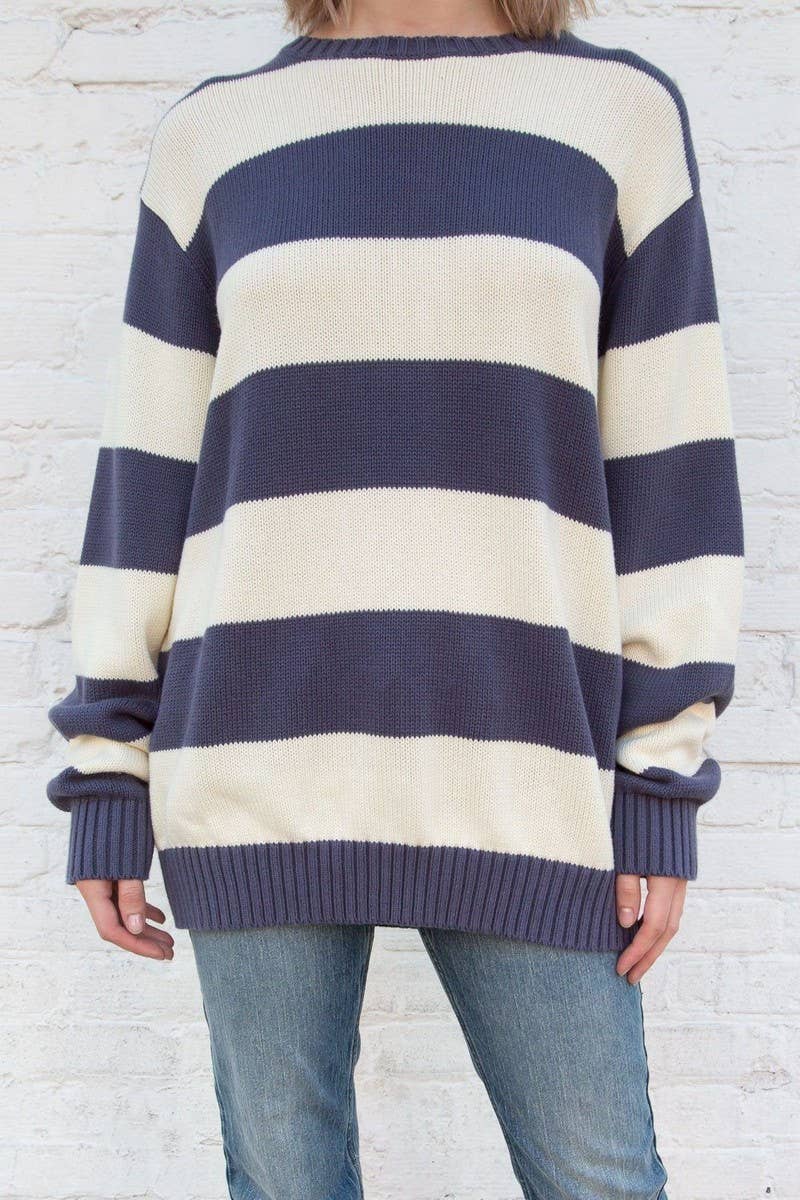 CWOSWL5737_CREW NECK LONG SLEEVE STRIPED KNIT SWEATER