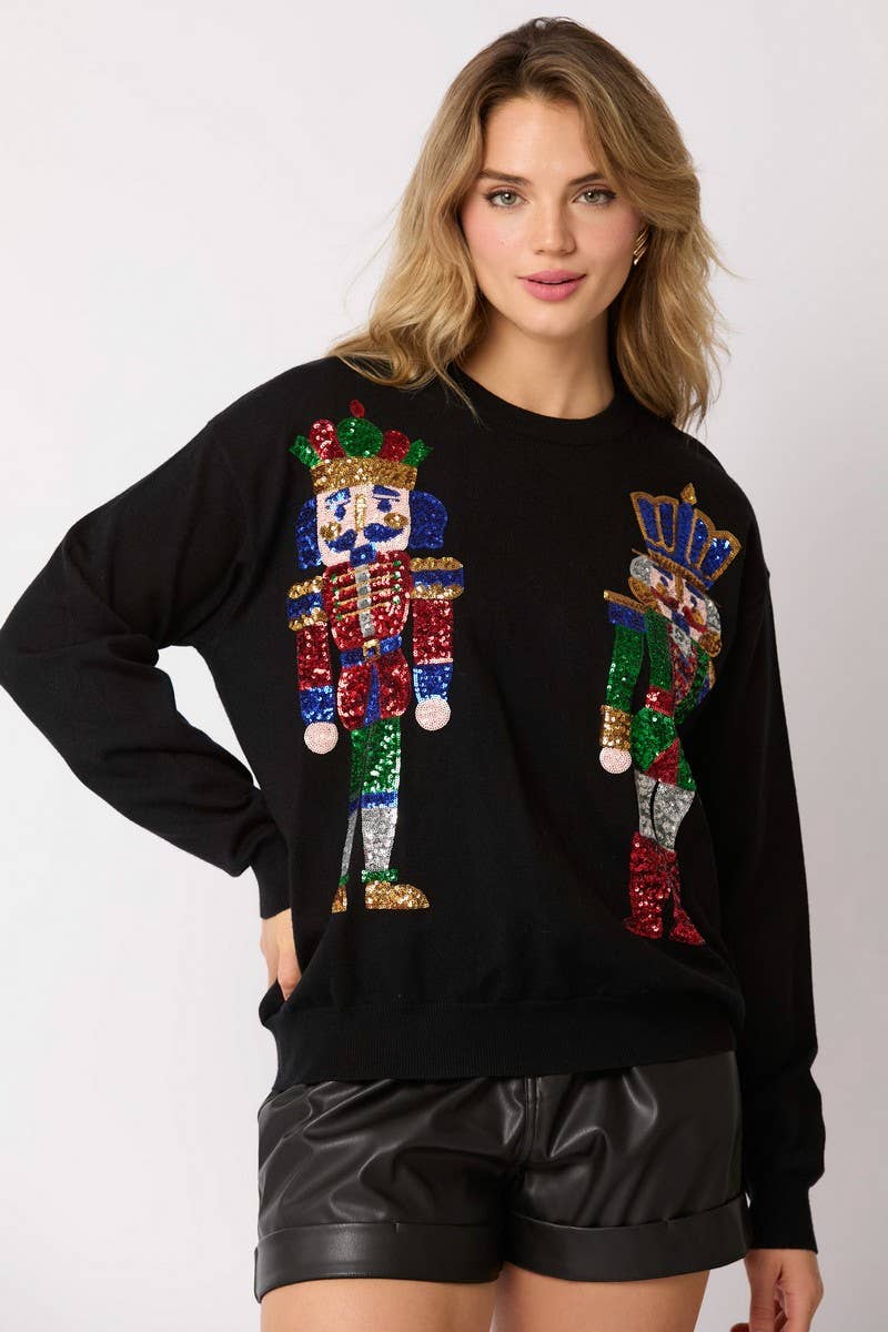 CWTBLL01264_CHRISTMAS SOLDIER SEQUIN LOOSE SWEATSHIRT