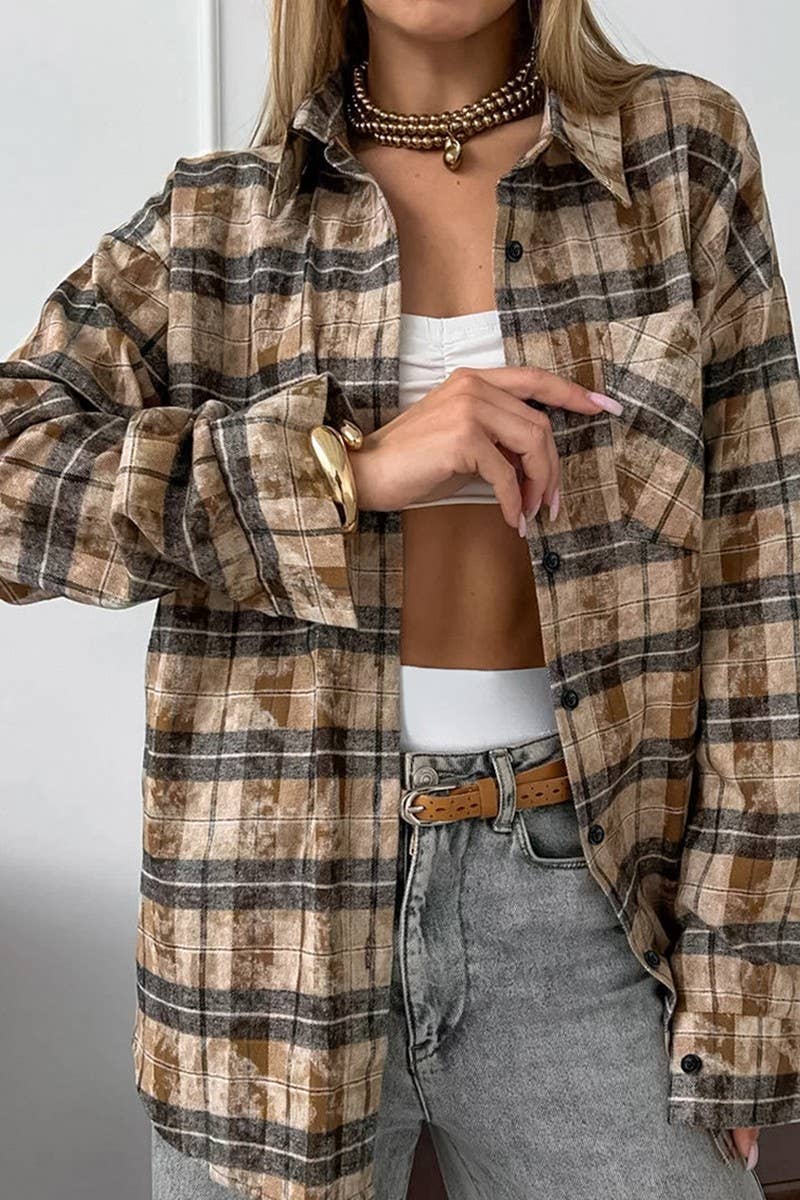 CWTBLL00567_PURE COTTON RETRO SIMPLE PLAID SHIRT TOP