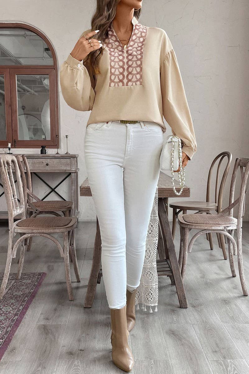 CWTBLL3736_VINTAGE ELEGANT LONG SLEEVE STAND COLLAR SHIRT