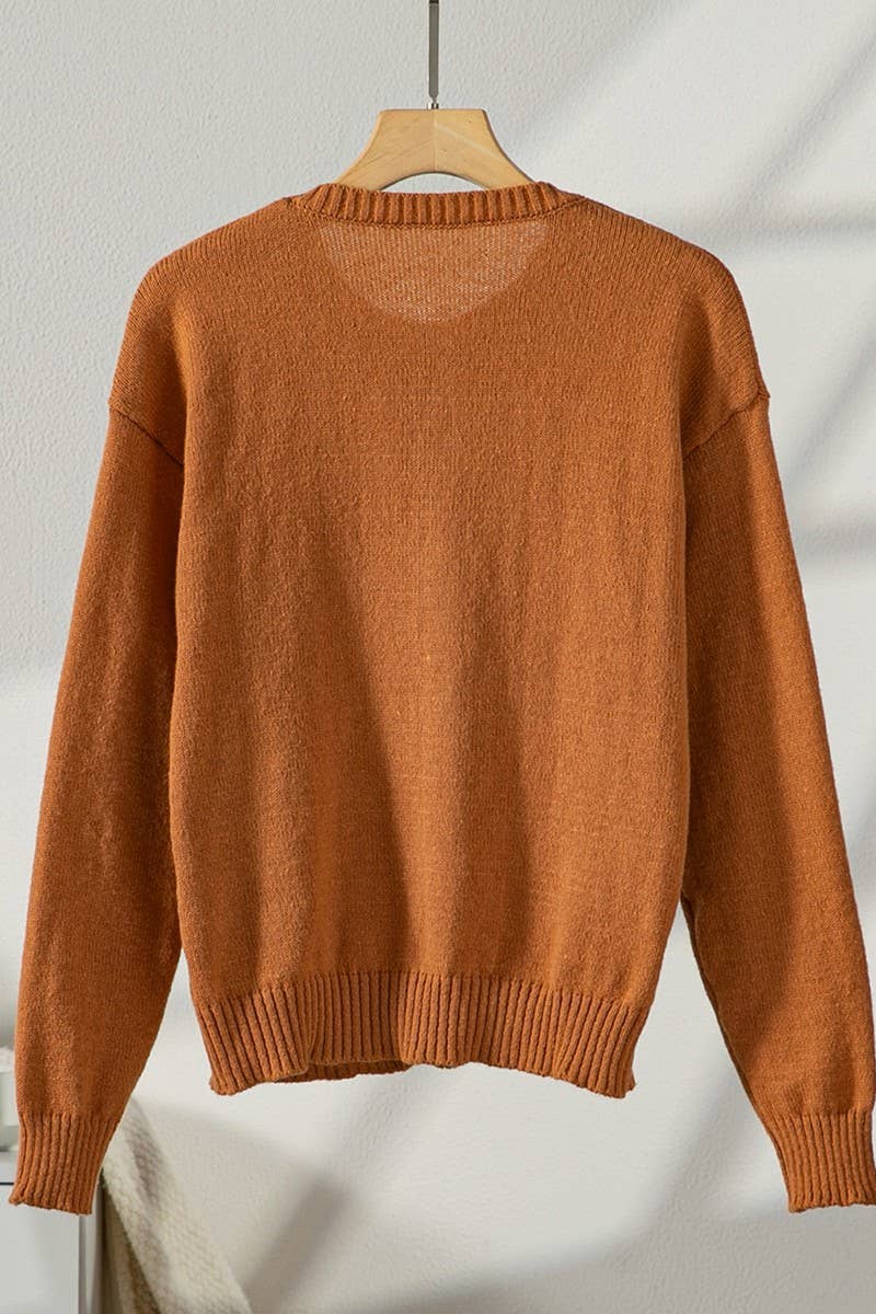 CWOCAL00564_SOLID COLOR SINGLE-BREASTED KNITTED CARDIGAN TOP