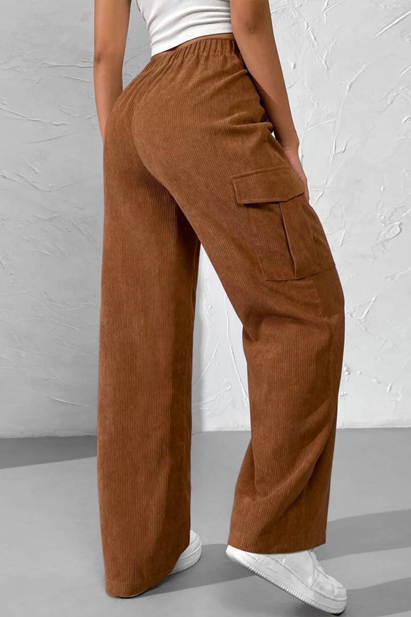 ELASTIC WAIST CORDUROY TOOLING STRAIGHT PANTS_CWBLP0451