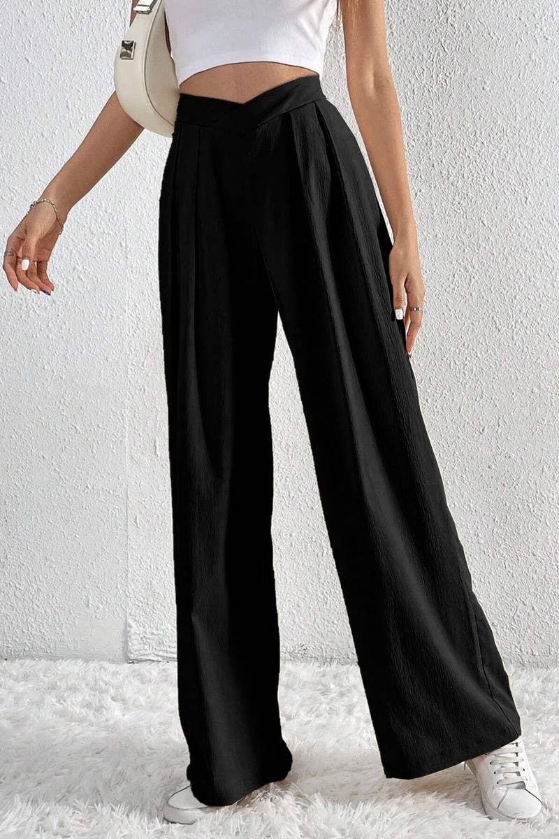 CWBLP1422_PLEATED CASUAL WIDE-LEG LOOSE TROUSERS