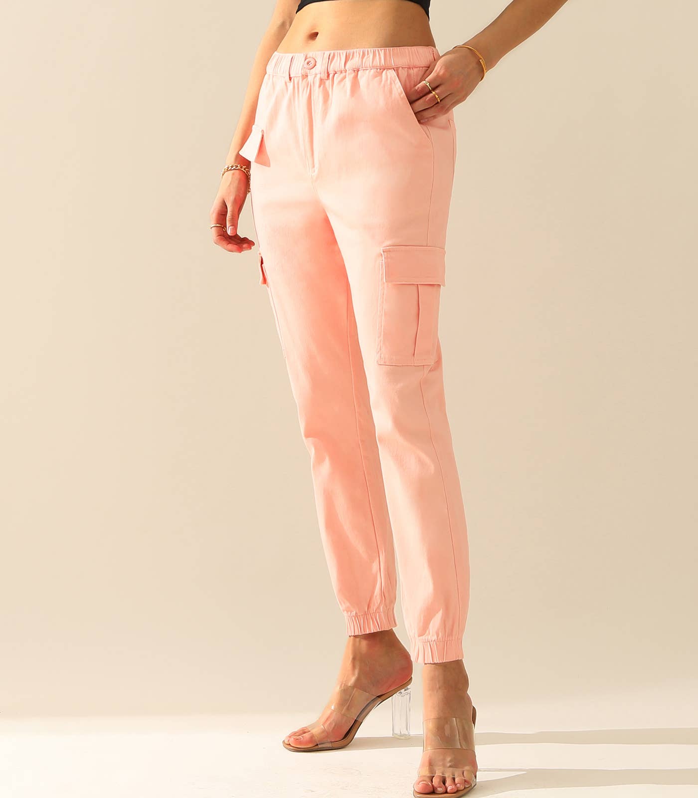 CWBLP400_Elastic Waist Cargo Pants Cotton Cargo Work Pants