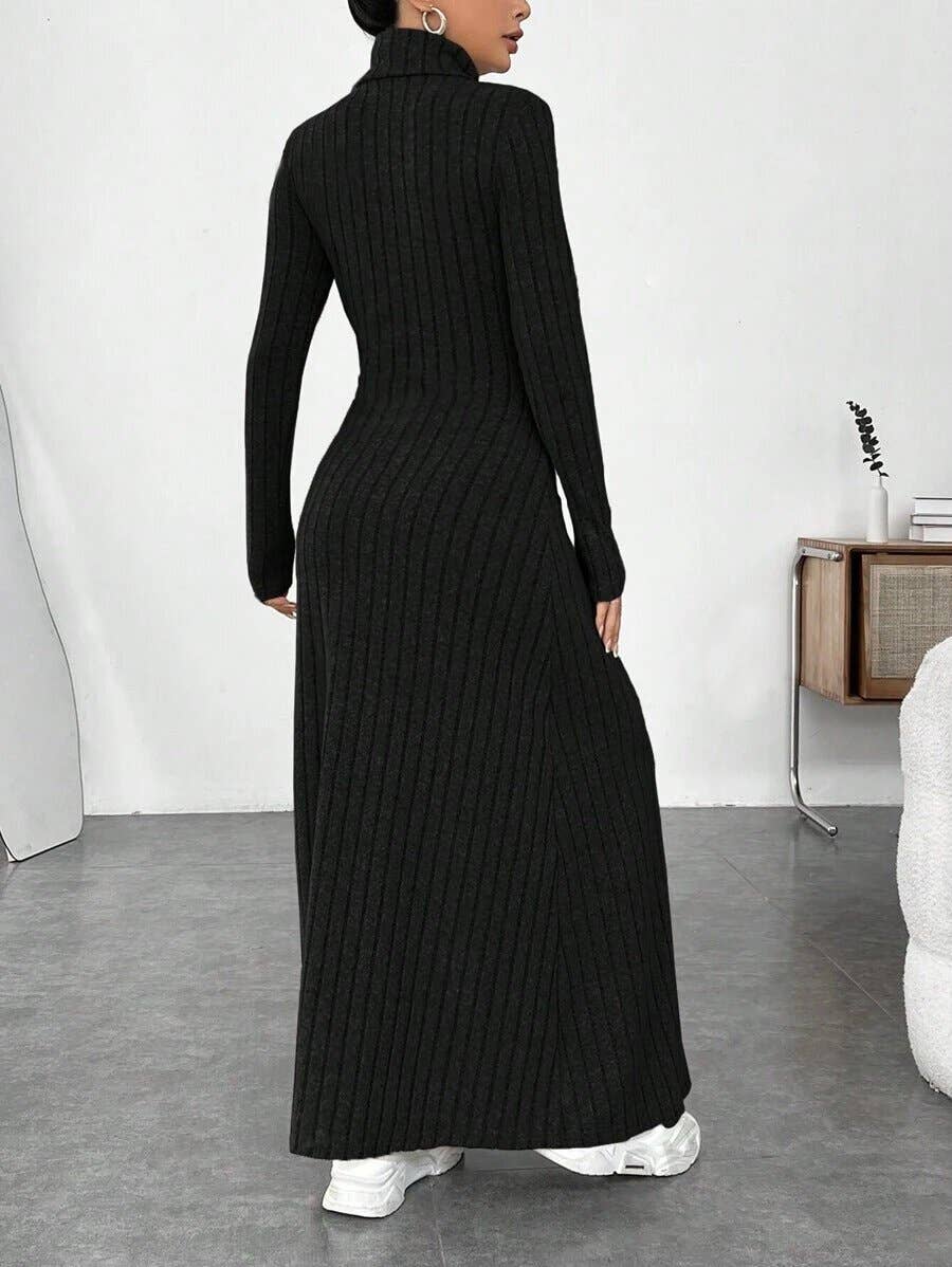 Figure-hugging high-neck solid-color dress
