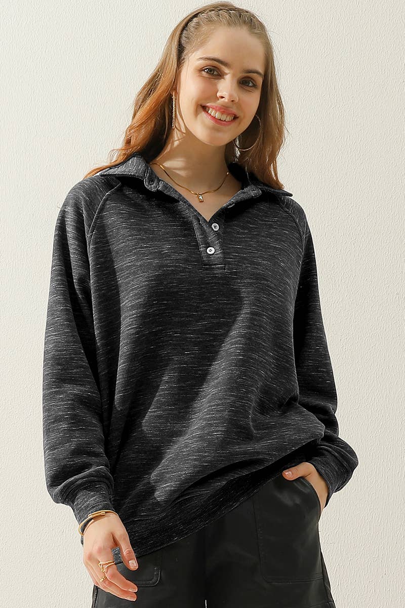 CWTTL1405_Collared Neck Casual Long Sleeve Top