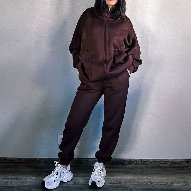 CASUAL LOOSE ZIPPER TOP DRAWSTRING LEG TRACKSUIT