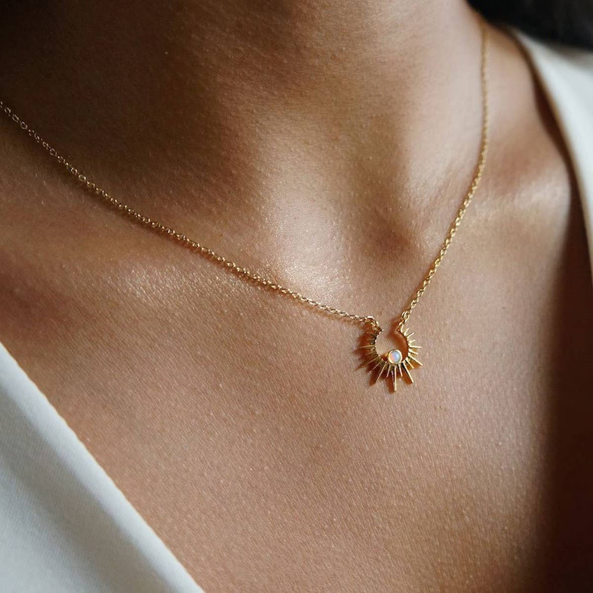 Gold Moon Zircon Pendant Necklace
