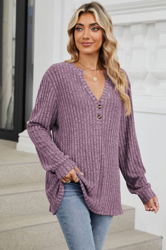 CWOSWL6561_V-NECK BUTTON-UP LONG-SLEEVED SWEATER