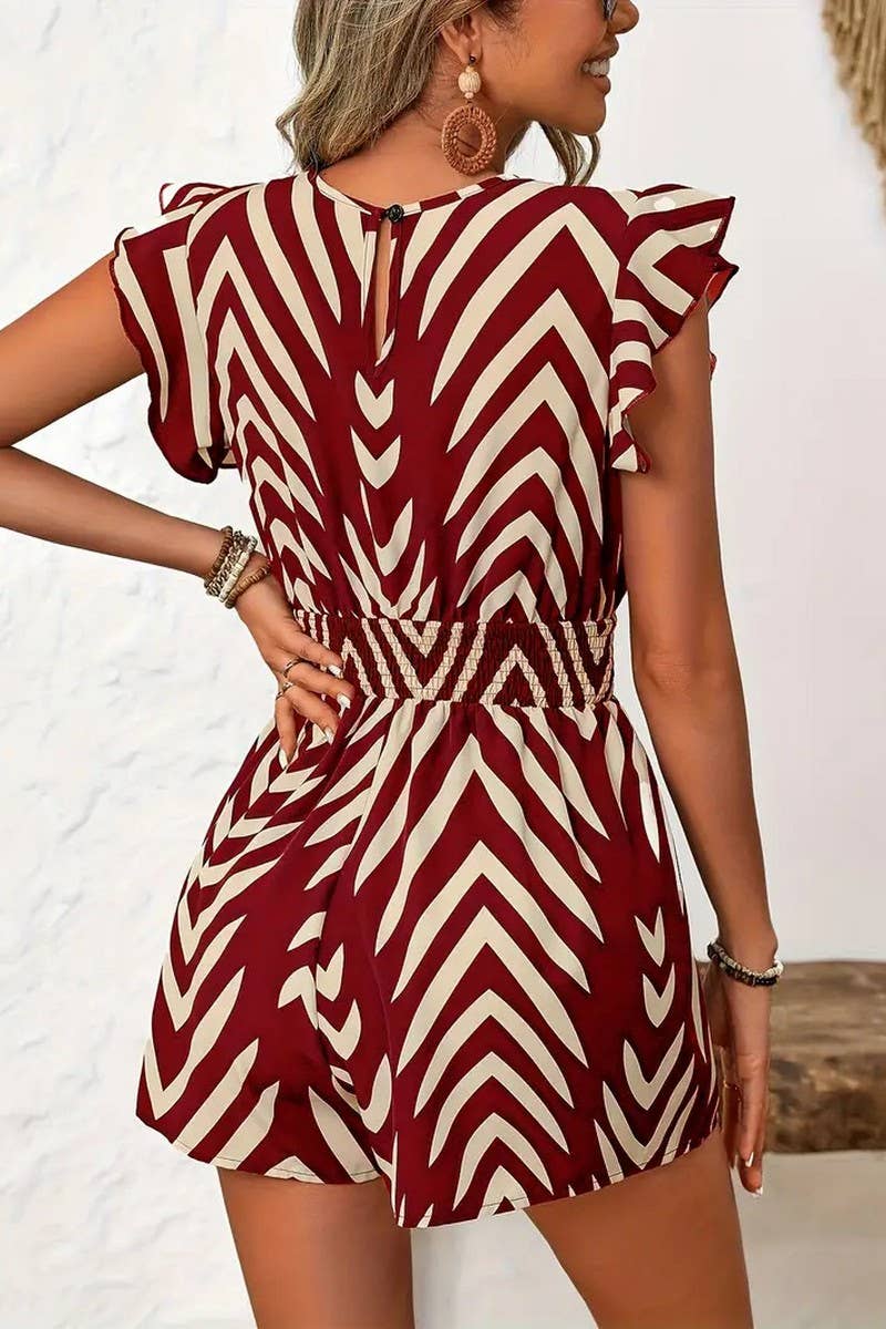 CWDSD8112_SUMMER ELEGANT FLORAL PRINT V-NECK JUMPSUIT