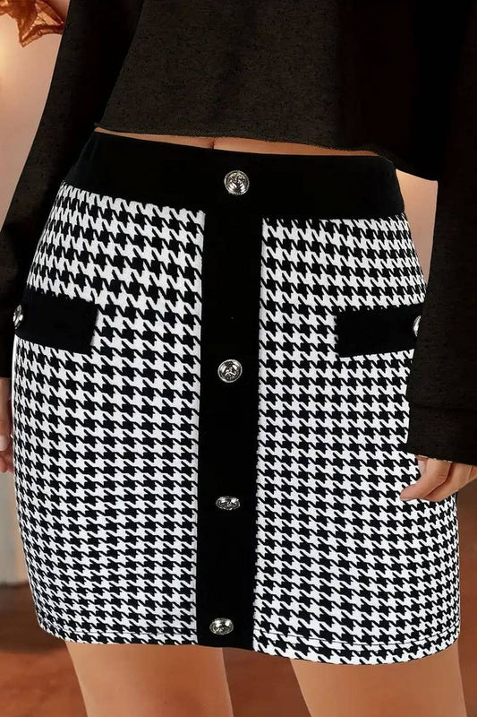 CWBSS0437_ELEGANT CONTRAST BUTTON SHORT STRETCH SKIRT