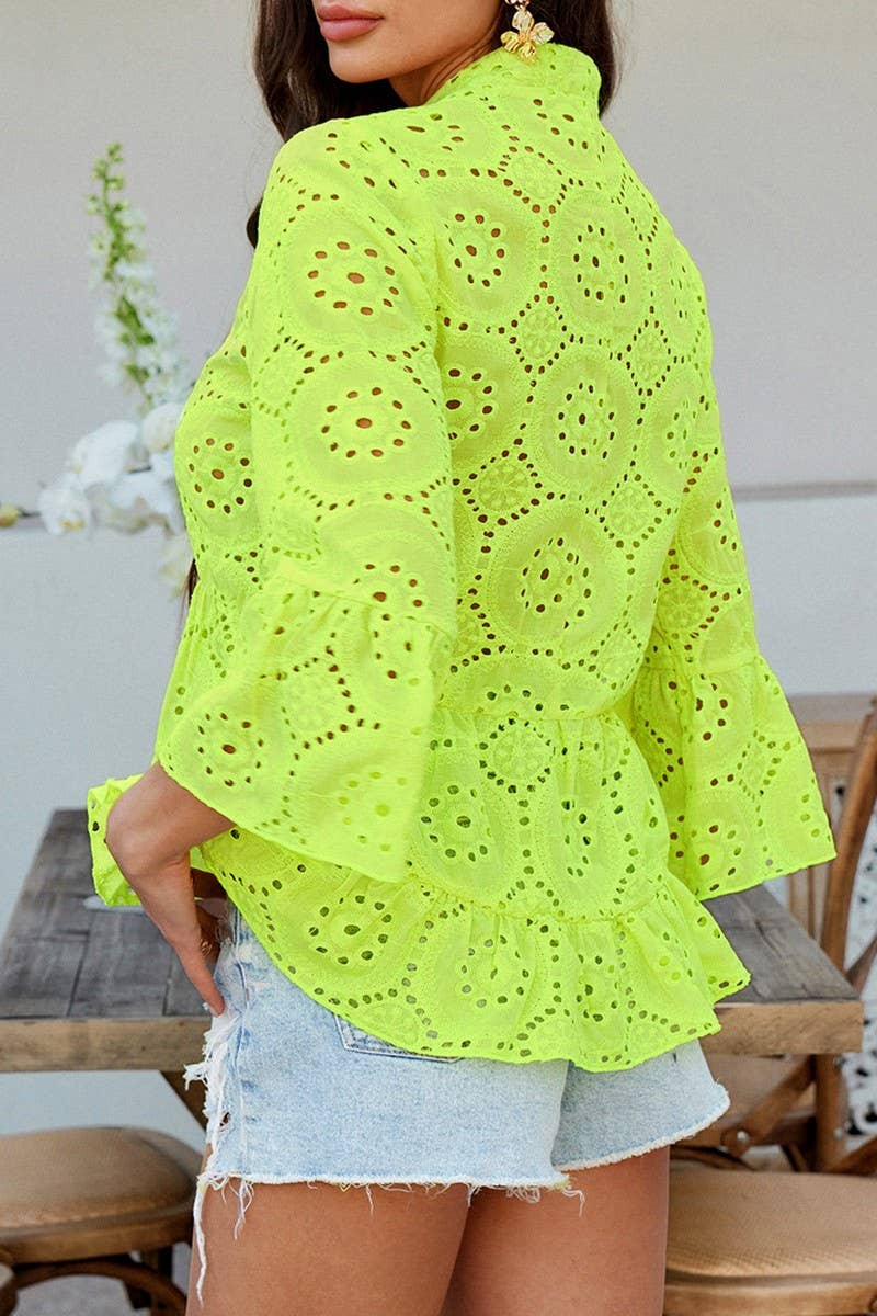 CWTBLL3593_CASUAL HOLLOW V-NECK THREE-QUARTER SLEEVE SHIRT