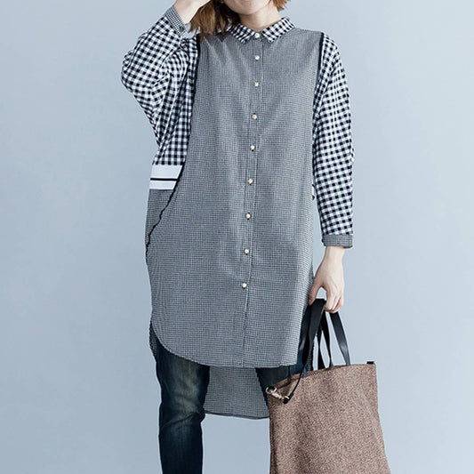 Fashion temperament plaid loose shift dress