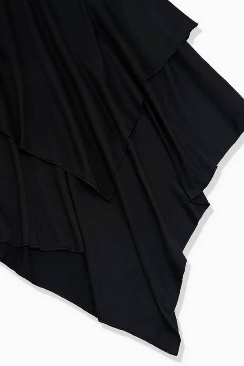 CWDSD7962_PLUS SIZE V-NECK COLD SHOULDER TIE WAIST DRESS