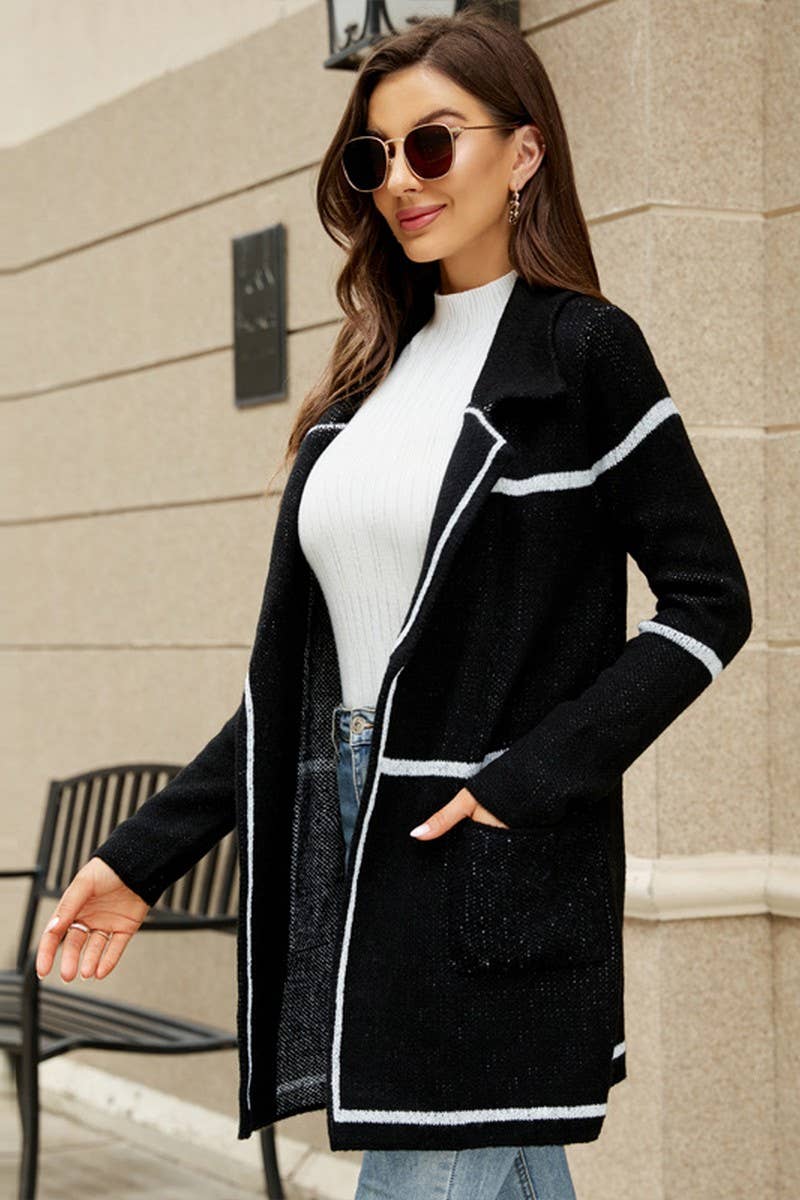 CWOCAL0786_LONG SLEEVE SUIT COLLAR LONG KNITTED CARDIGAN