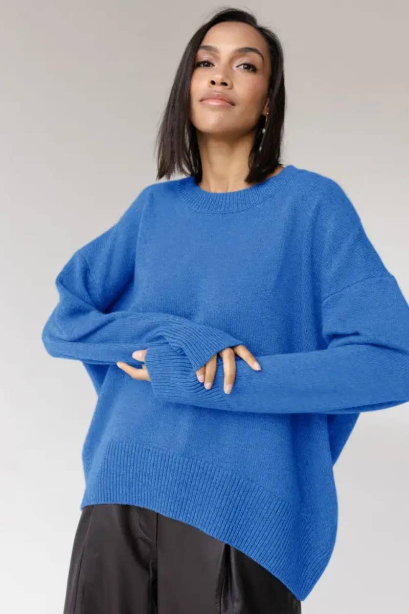 CWOSWL6631_CREW-NECK LONG-SLEEVED SOLID COLOR SWEATER