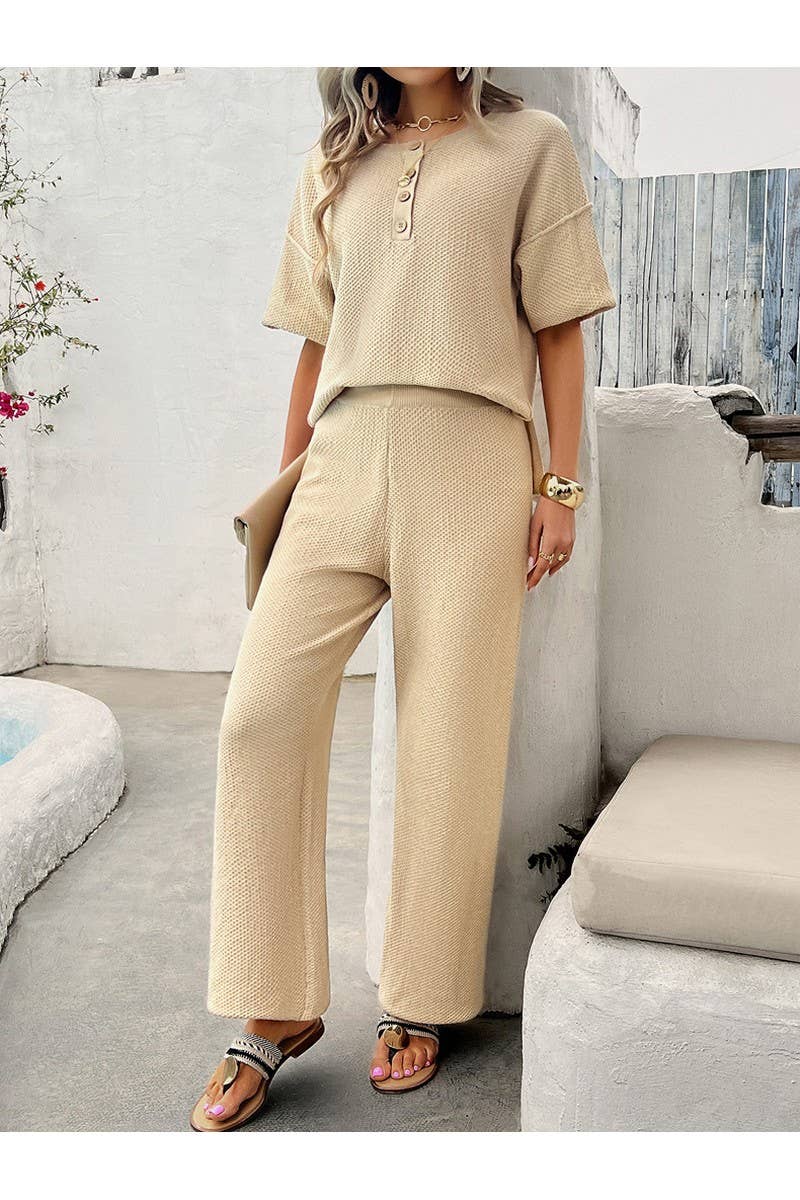 CWSTB0685_Casual Short-Sleeved Buttoned Pants Knit Set