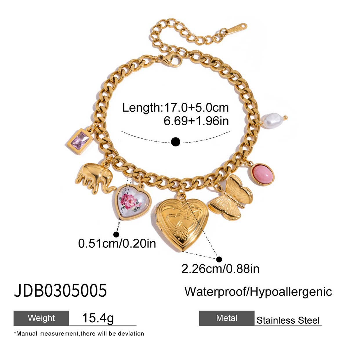 Romantic Pearl & Ceramic Heart Photo Bracelet