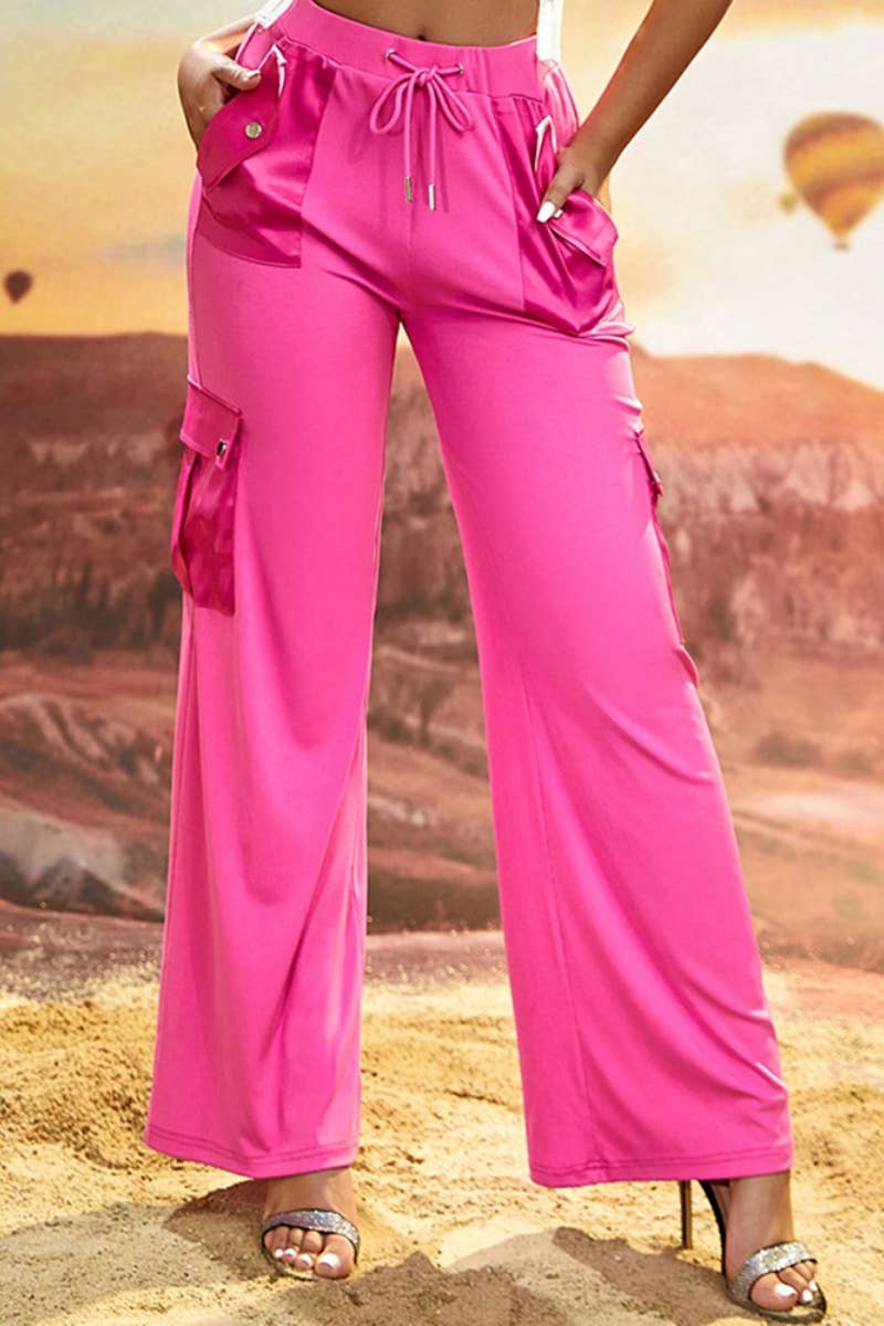 CWBMP0132_CASUAL LACE-UP POCKET CARGO WIDE-LEG PANTS