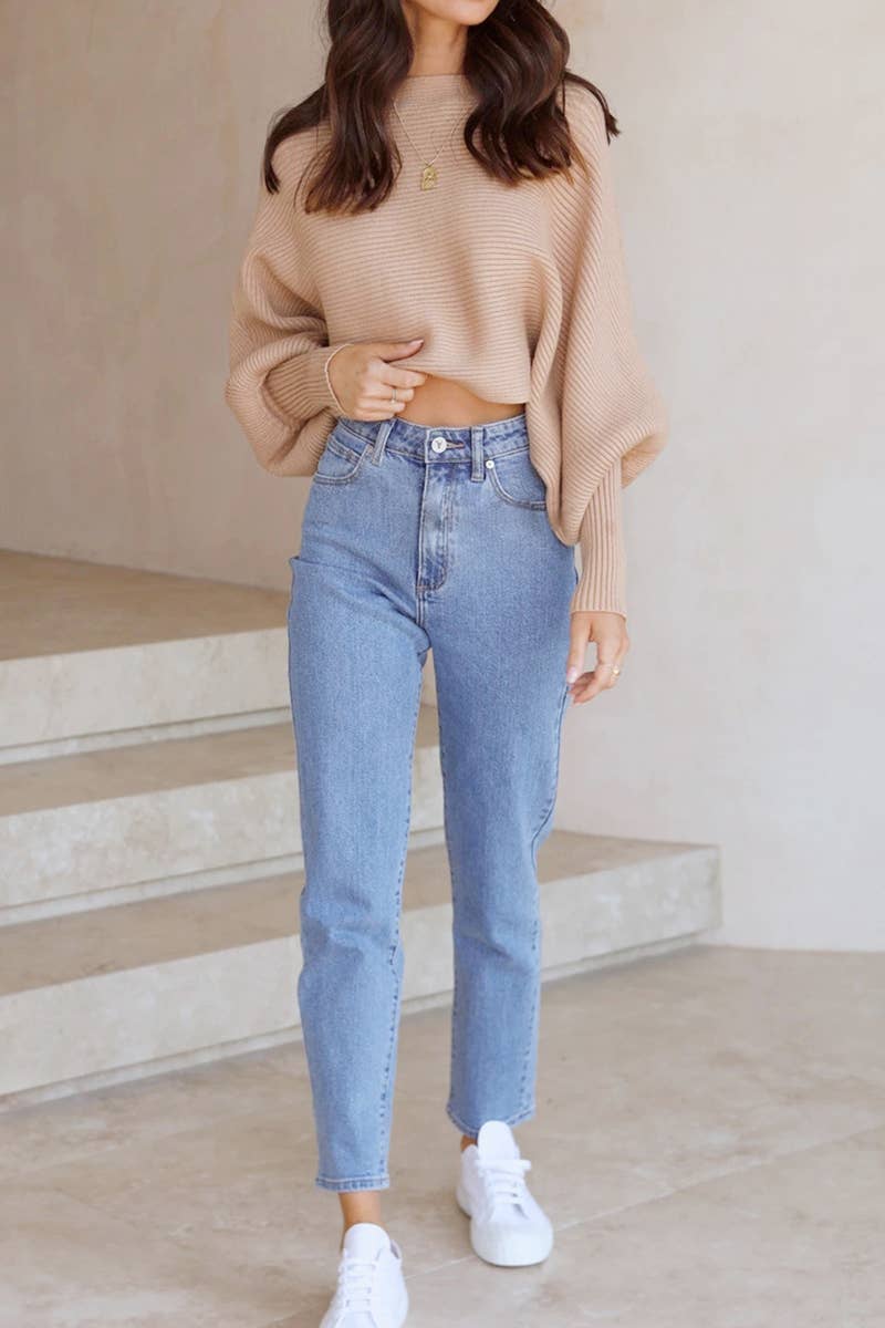 CWTTL1072 Oversized Long Sleeve Crew Neck Pullover Sweater