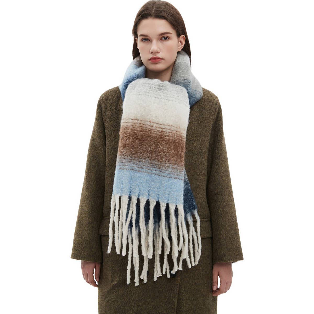 Gradient Chunky Tassel Scarf - Autumn and Winter