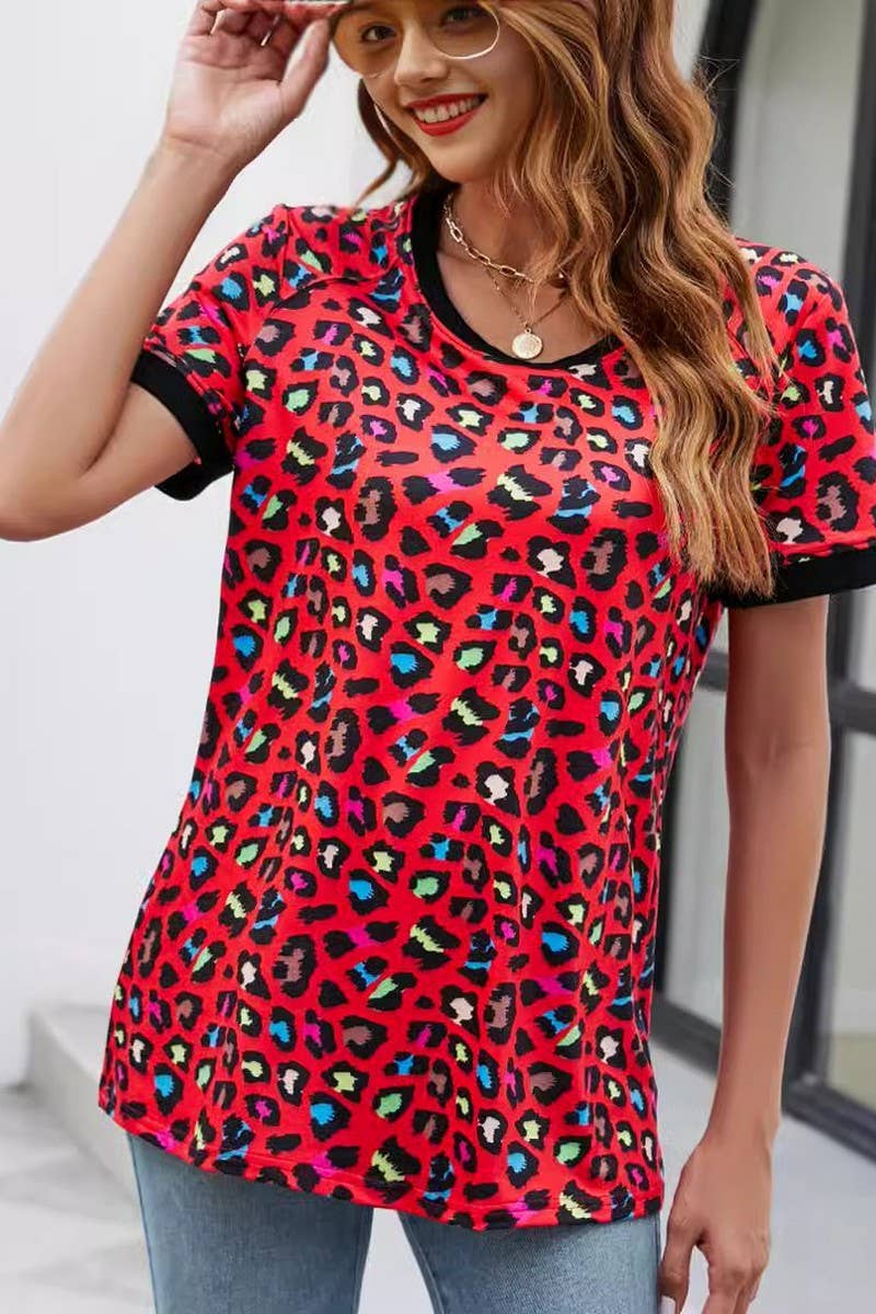 CWTBLS1807_ROUND NECK PRINTED SHORT SLEEVE PULLOVER TOP