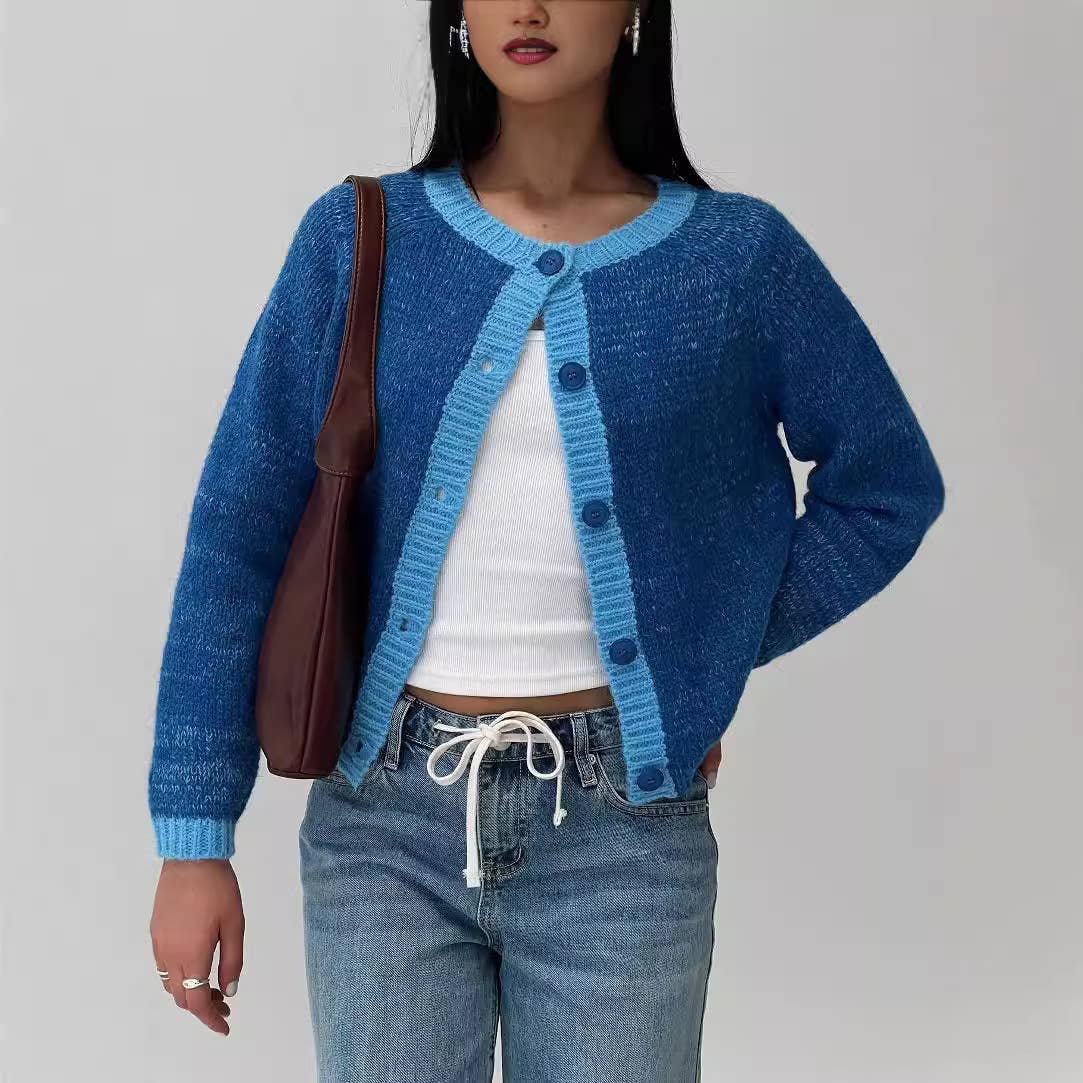 Color-blocking single-breasted loose cardigan