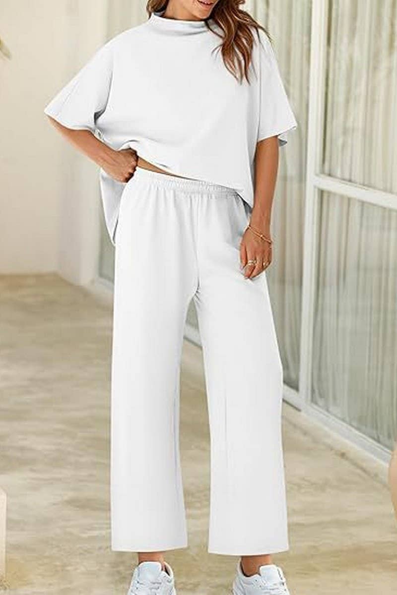 CWSTB1607_HIGH COLLAR BAT TOP NINE CROPPED PANTS SET