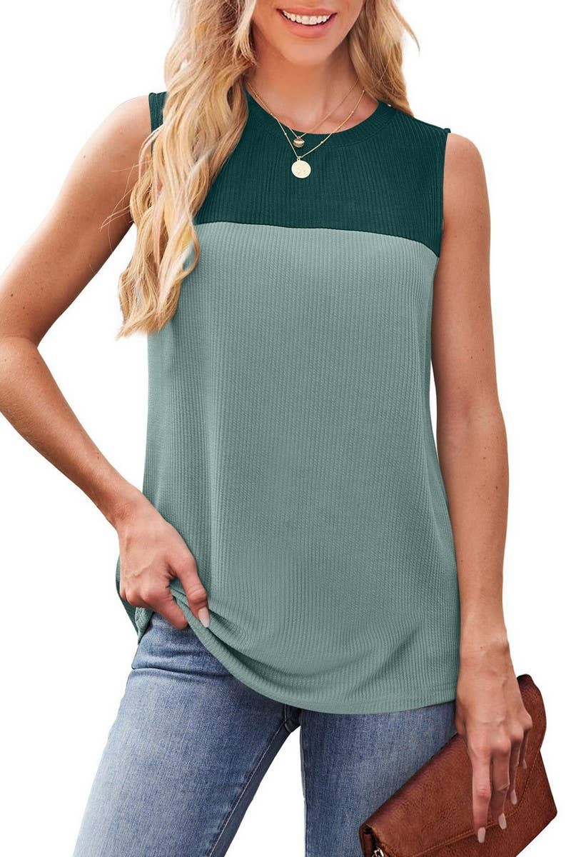 CWTTSL0329_SUMMER ROUND NECK COLOR BLOCKING VEST